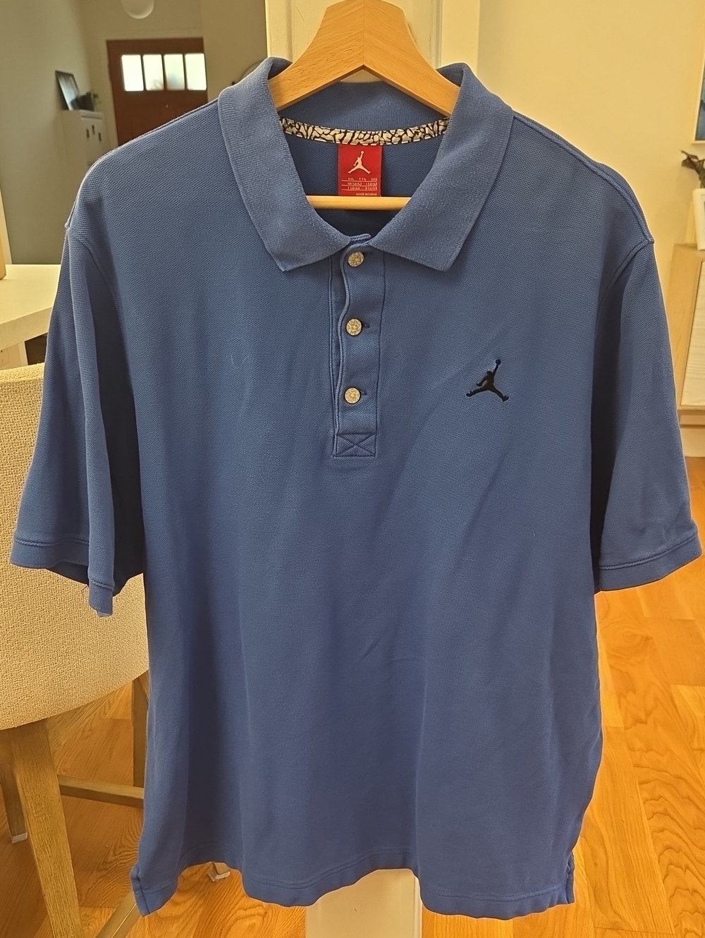 Jordan Men's Solid Blue Short Sleeve Polo Shirt W/ Embroidered Jumpman (XXL)